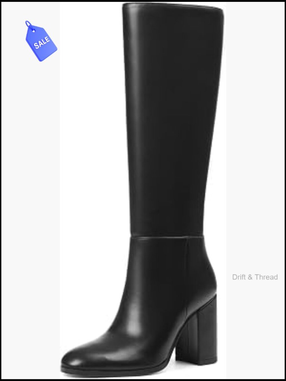 Knee High Boots Chunky Heel Side Zip Round Toe Vegan Leather Winter Boots